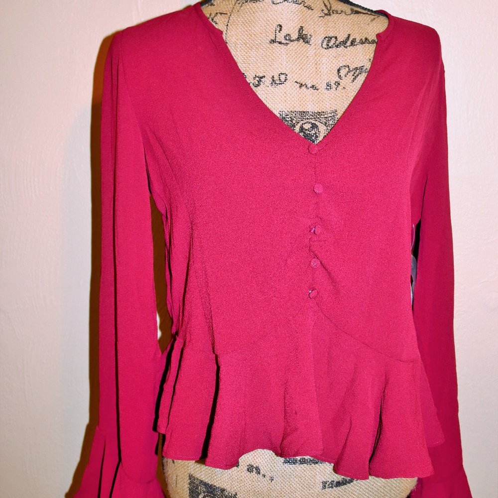 Rhododendron Purple Ruffle Button Front Top